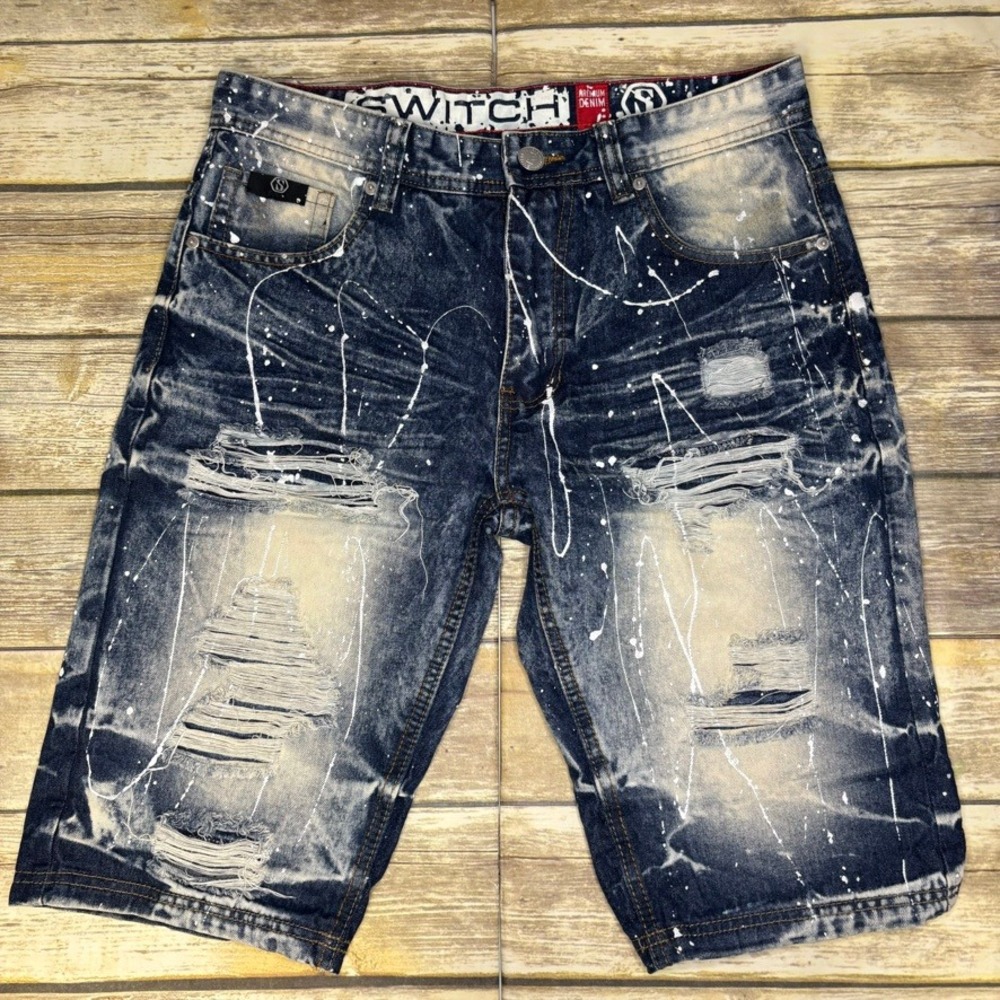 Switch Thrashed Distressed Streetwear Y2K Knee Length Denim Shorts Mens Sz 32